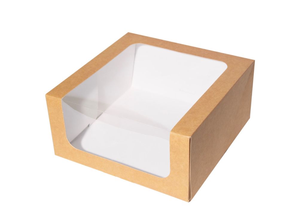 Pudełko na tort z oknem - Hersta - kraft, 25 x 25 x 12 cm