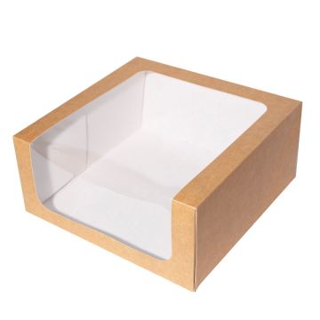 Pudełko na tort z oknem - Hersta - kraft, 28 x 28 x 13 cm
