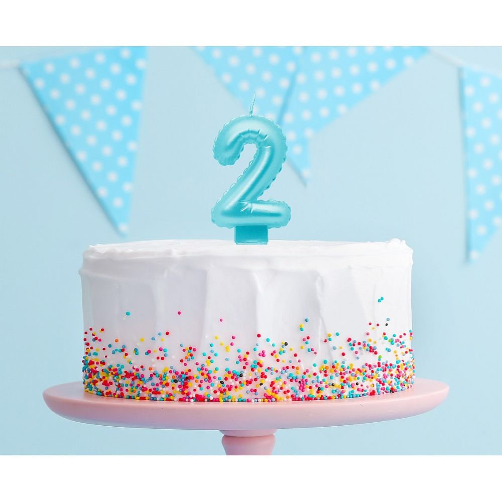 Świeczka urodzinowa cyfra 2 - GoDan - perłowa, jasnoniebieska