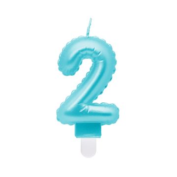Świeczka urodzinowa cyfra 2 - GoDan - perłowa, jasnoniebieska