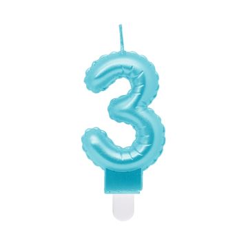 Birthday candle number 3 - GoDan - pearl, light blue