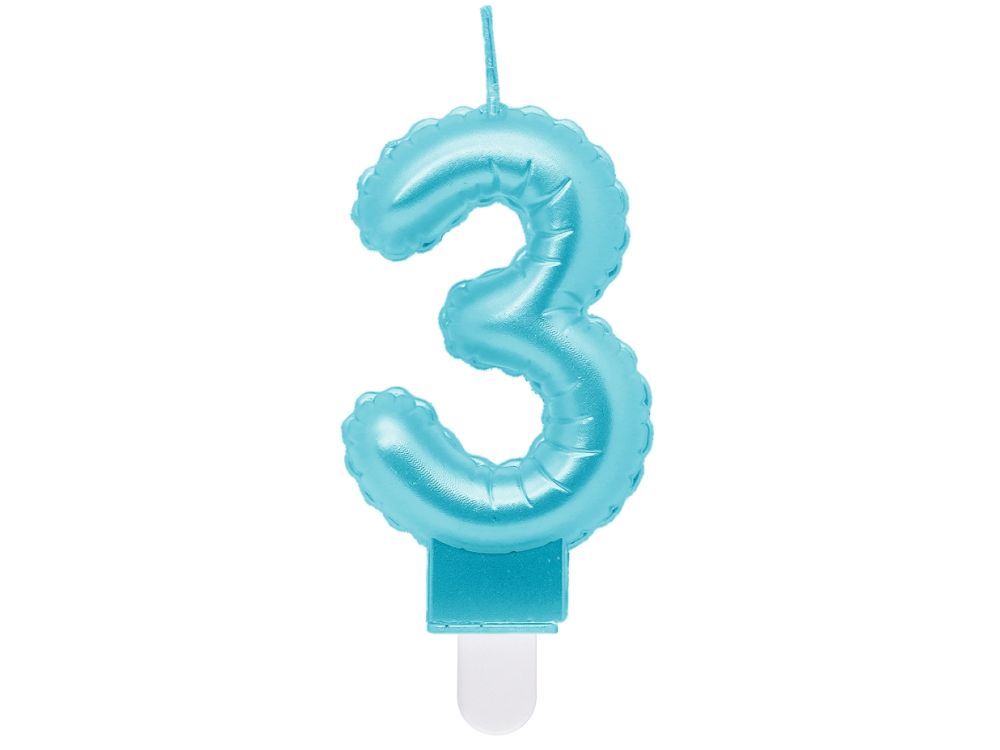 Świeczka urodzinowa cyfra 3 - GoDan - perłowa, jasnoniebieska