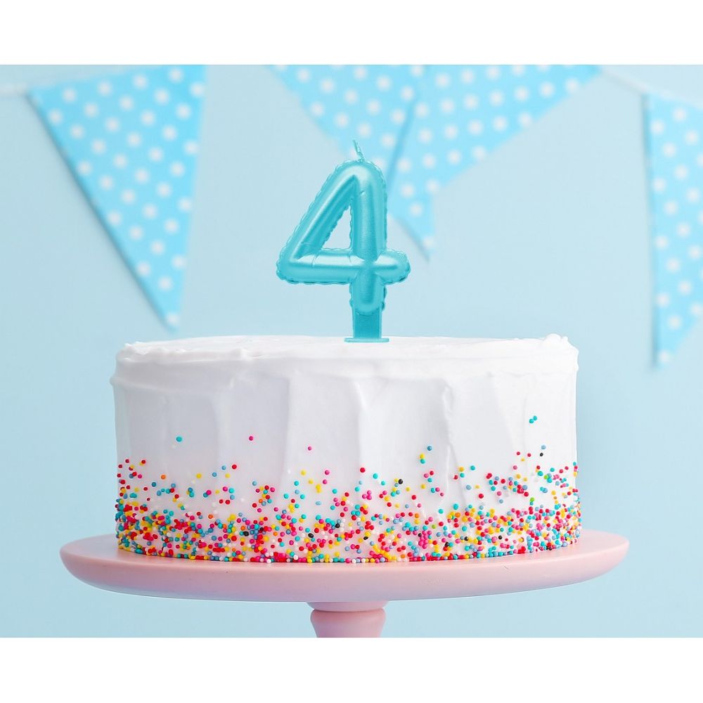 Świeczka urodzinowa cyfra 4 - GoDan - perłowa, jasnoniebieska