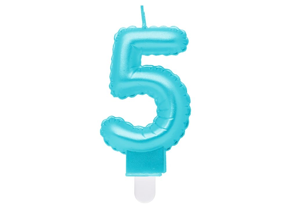 Świeczka urodzinowa cyfra 5 - GoDan - perłowa, jasnoniebieska