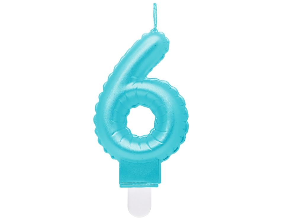 Świeczka urodzinowa cyfra 6 - GoDan - perłowa, jasnoniebieska