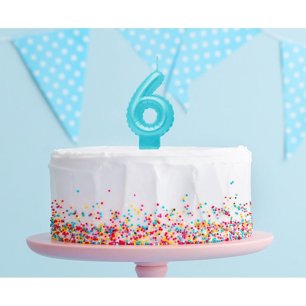 Świeczka urodzinowa cyfra 6 - GoDan - perłowa, jasnoniebieska