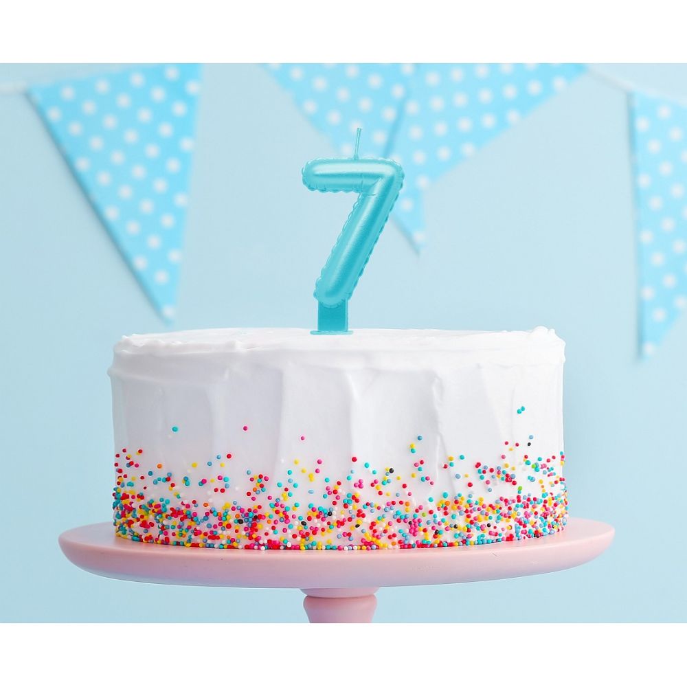 Świeczka urodzinowa cyfra 7 - GoDan - perłowa, jasnoniebieska