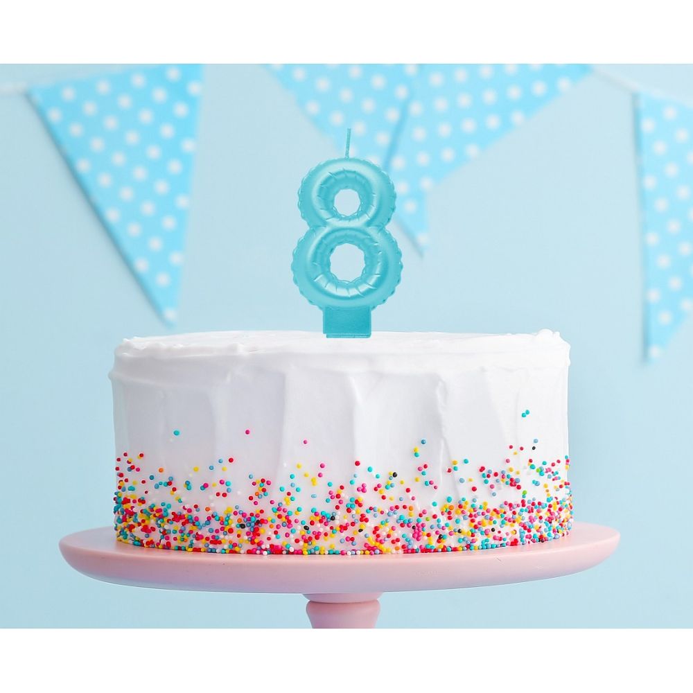 Świeczka urodzinowa cyfra 8 - GoDan - perłowa, jasnoniebieska
