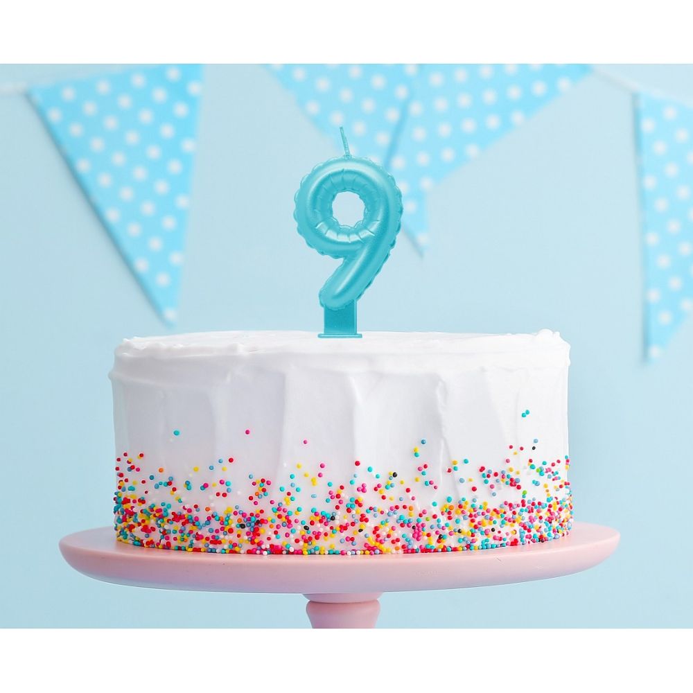 Świeczka urodzinowa cyfra 9 - GoDan - perłowa, jasnoniebieska
