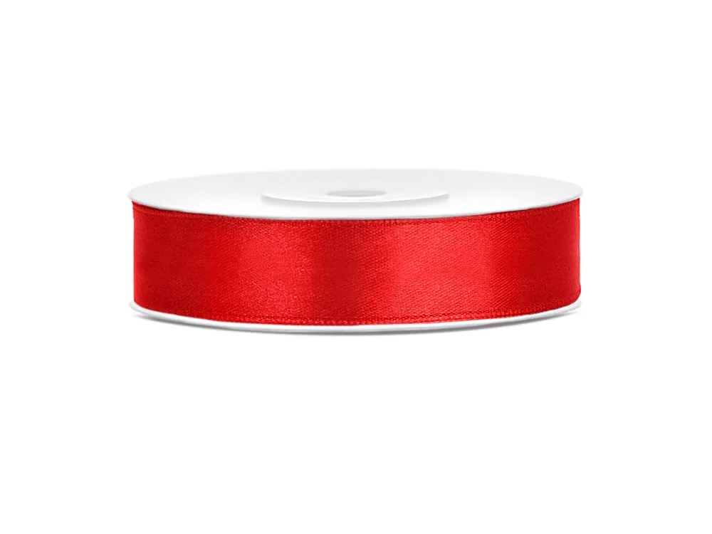 Satin ribbon - PartyDeco - red, 12 mm x 25 m