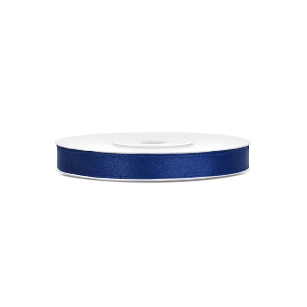 Satin ribbon - PartyDeco - navy blue, 6 mm x 25 m