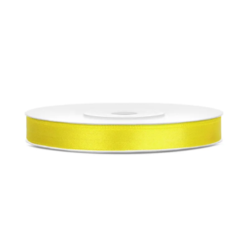 Satin ribbon - PartyDeco - yellow, 6 mm x 25 m