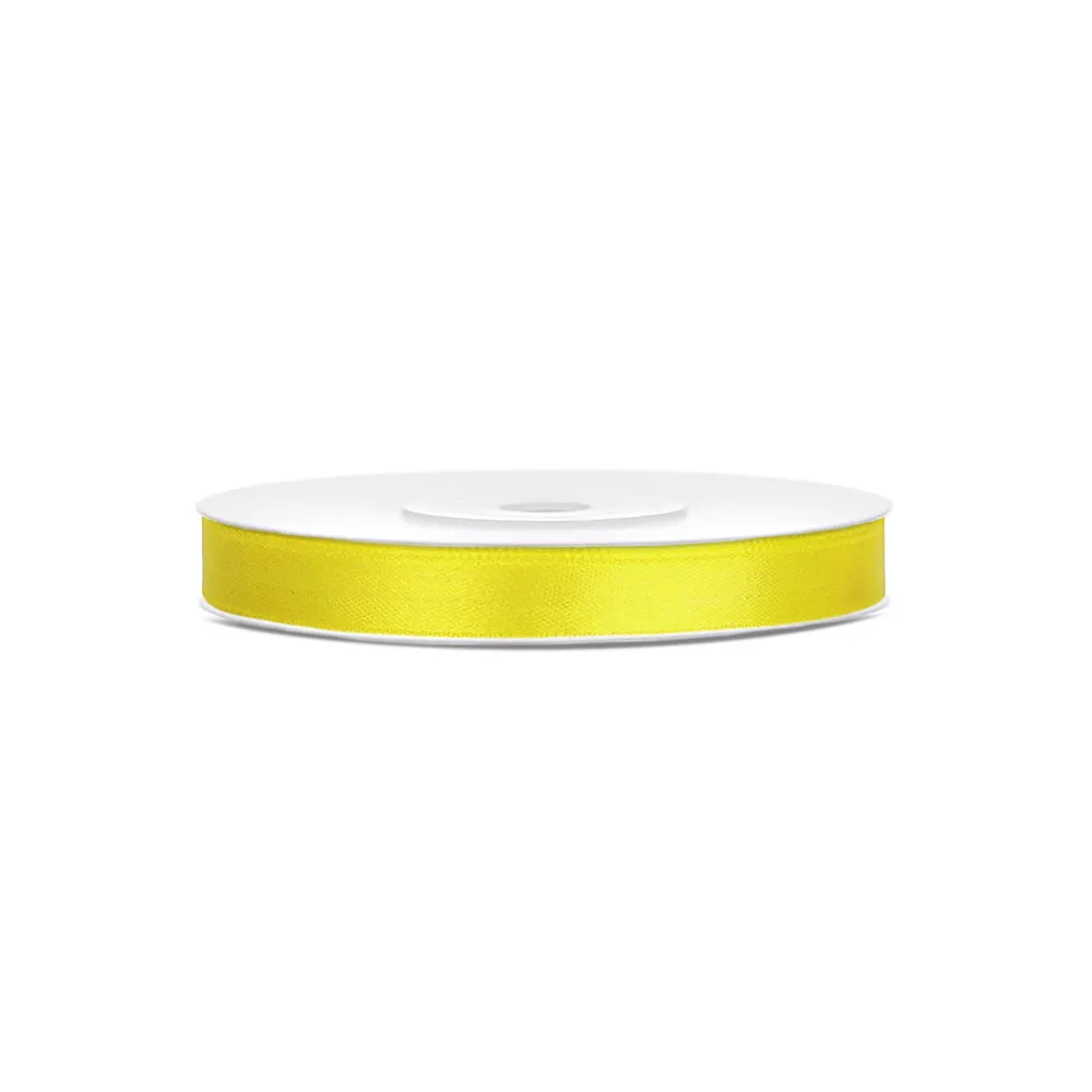 Satin ribbon - PartyDeco - yellow, 6 mm x 25 m
