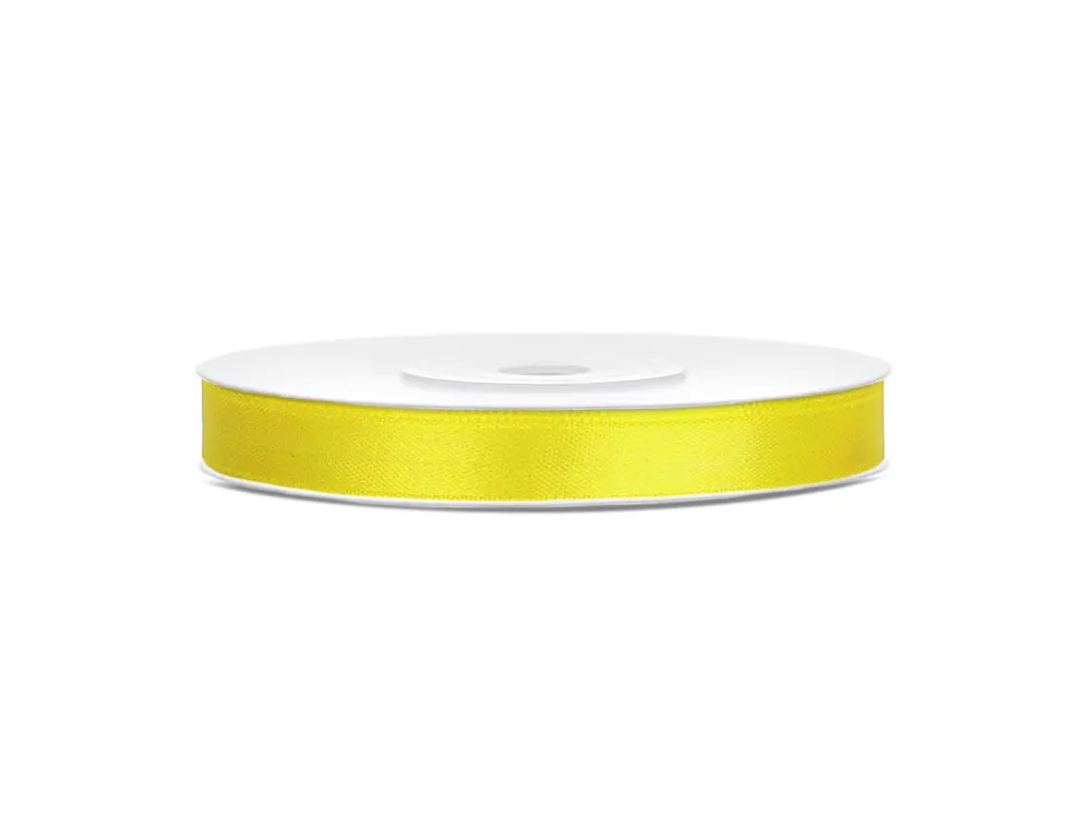 Satin ribbon - PartyDeco - yellow, 6 mm x 25 m