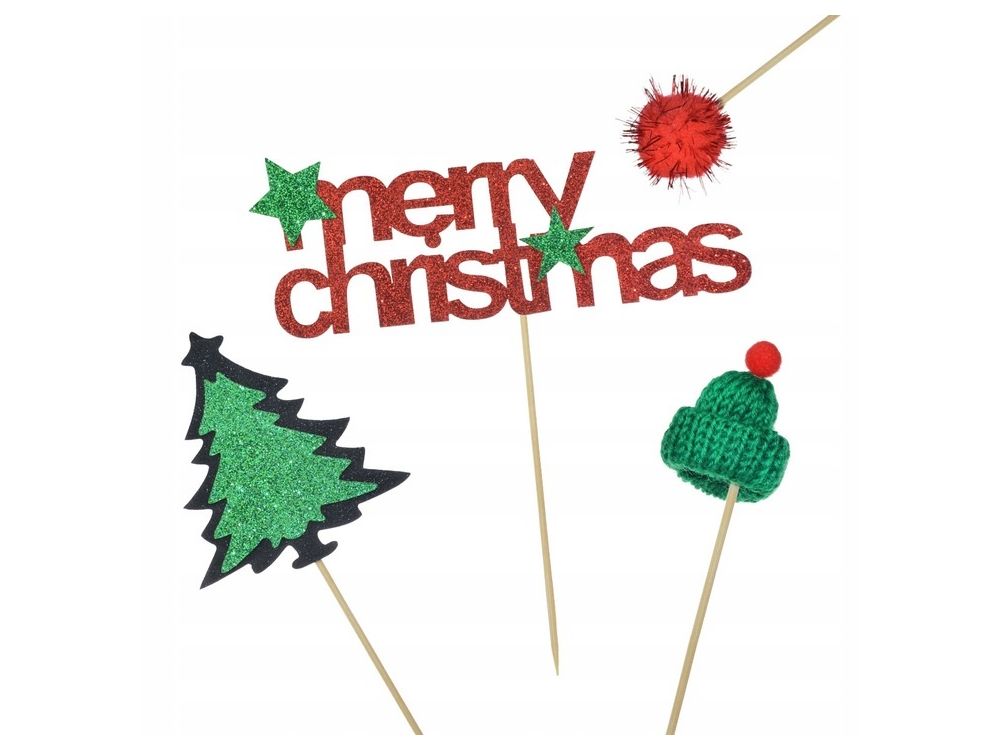 Toppery na tort Merry Christmas - 4 szt.