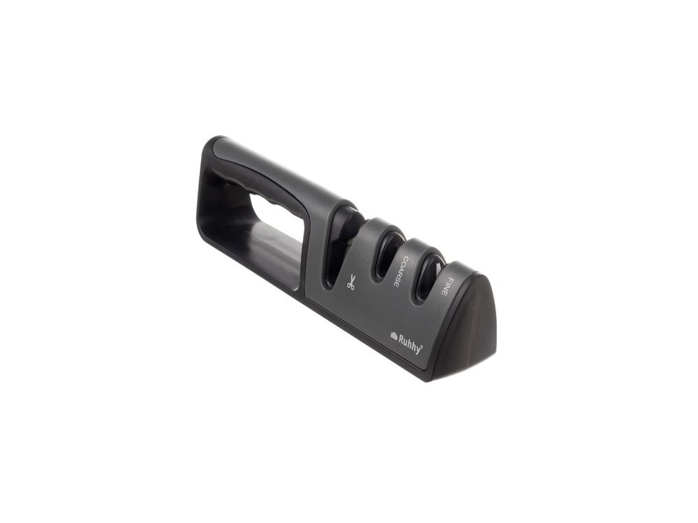 Ceramic sharpener for knives and scissors - two-phase
