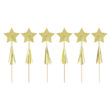 Cake toppers Stars - gold, 6 pcs.