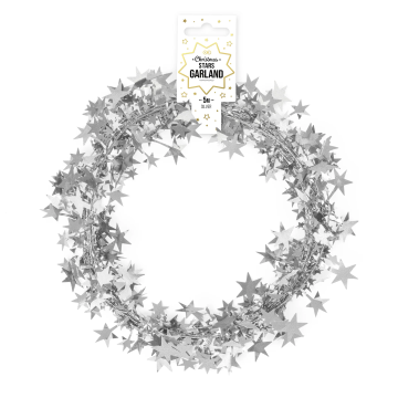Decorative garland Stars - silver, 5 meters