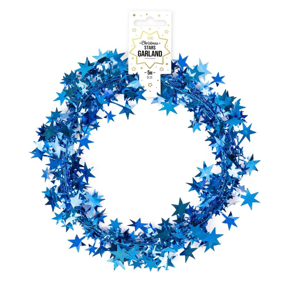 Decorative garland Stars - blue, 5 meters