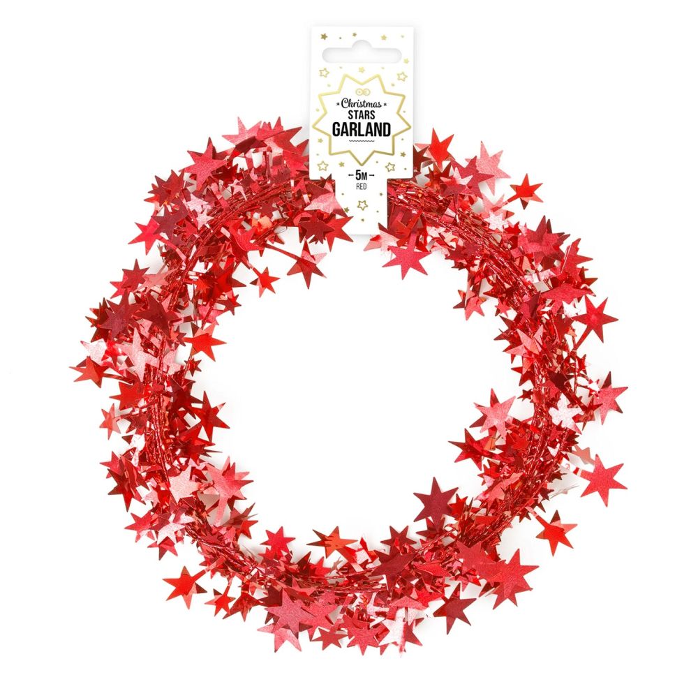 Decorative garland Stars - red, 5 meters