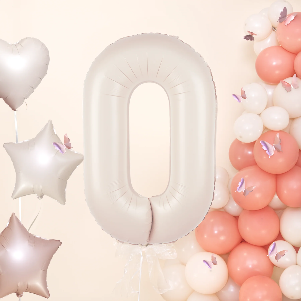 Foil balloon creamy - number 0, 100 cm