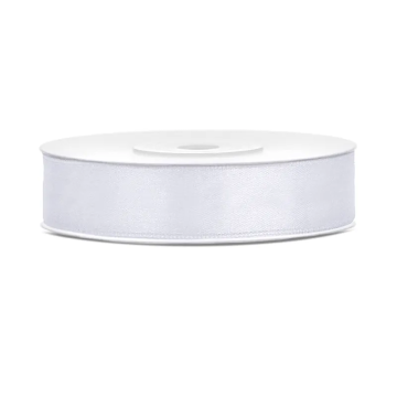 Satin ribbon - PartyDeco - white, 12 mm x 25 m