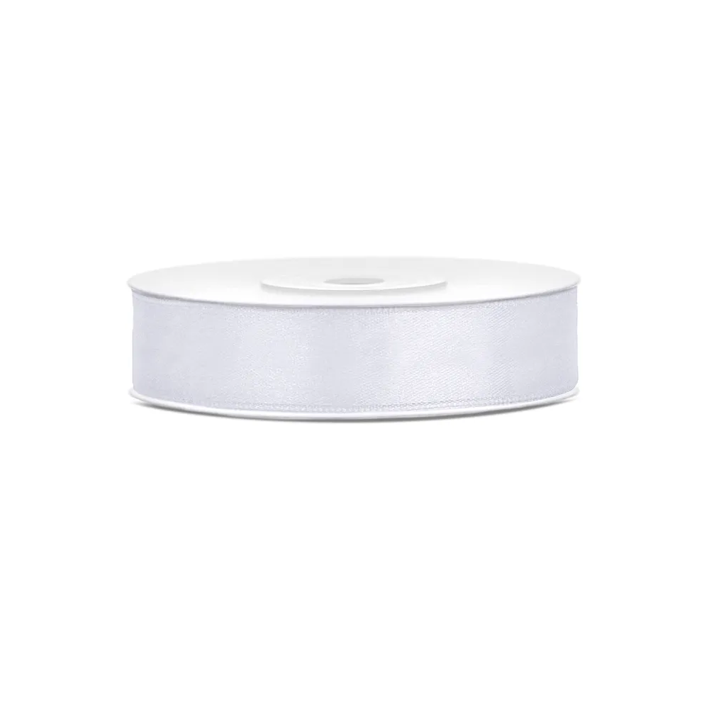 Satin ribbon - PartyDeco - white, 12 mm x 25 m