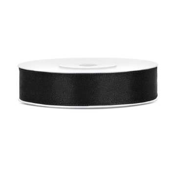 Satin ribbon - PartyDeco - black, 12 mm x 25 m