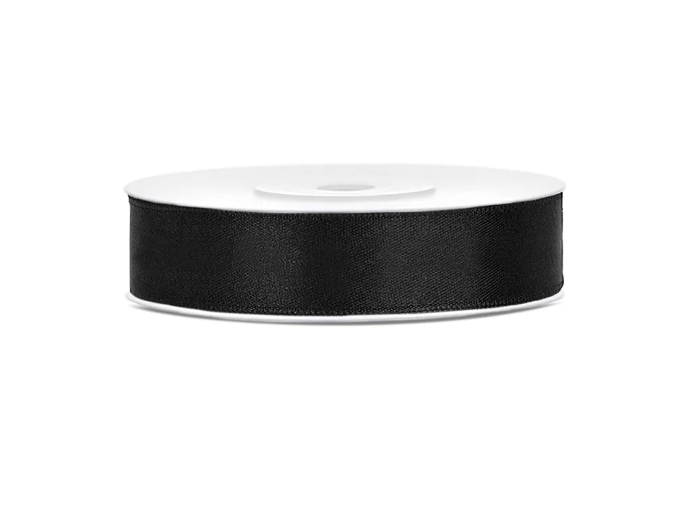 Satin ribbon - PartyDeco - black, 12 mm x 25 m