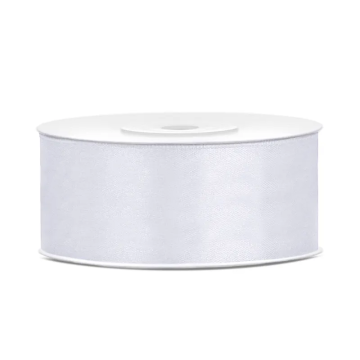 Satin ribbon - PartyDeco - white, 25 mm x 25 m