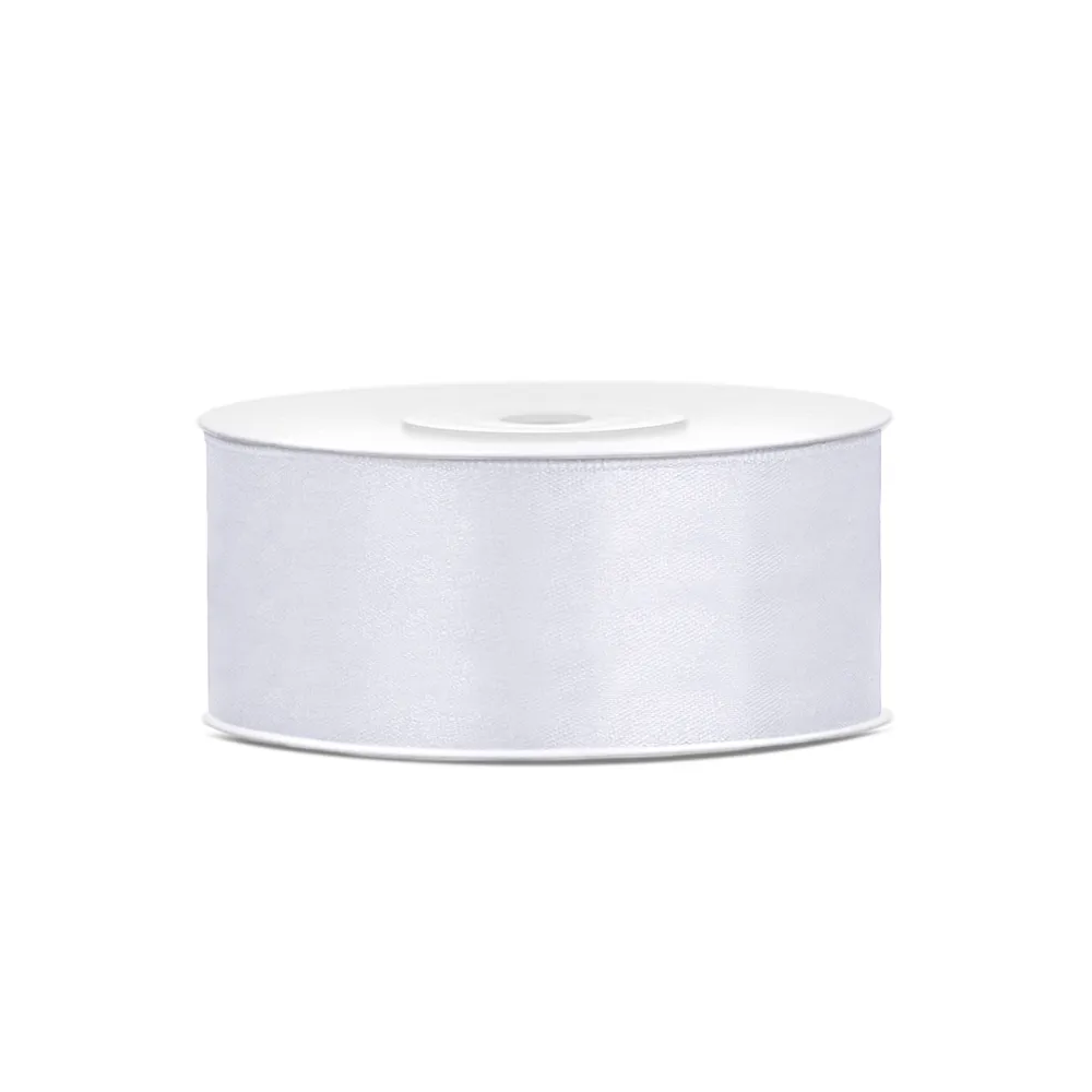 Satin ribbon - PartyDeco - white, 25 mm x 25 m