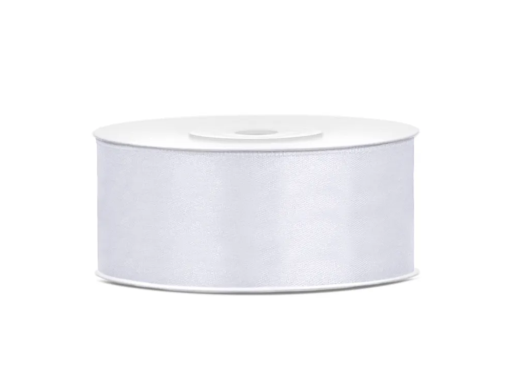 Satin ribbon - PartyDeco - white, 25 mm x 25 m