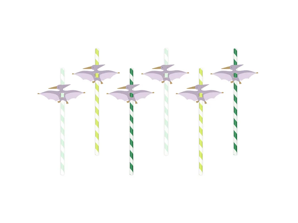 Słomki papierowe Pterodaktyl - PartyDeco - 19,5 cm, 6 szt.