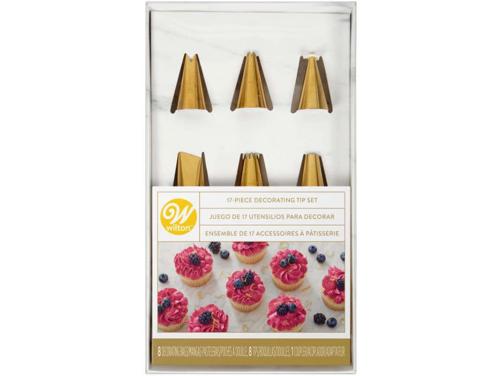 Decorating tips set for cakes - Wilton - gold, 17 pcs.