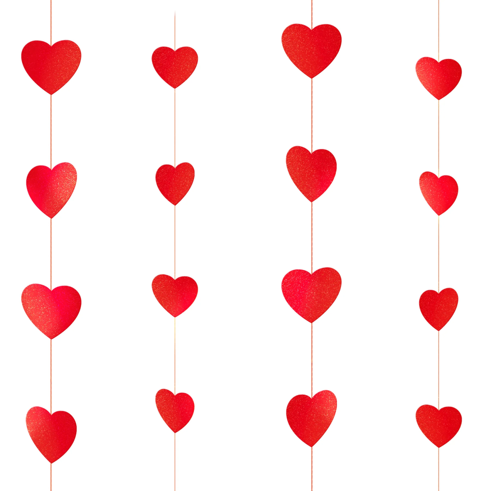 Decorative garland Hearts - red, 6 x 500 cm
