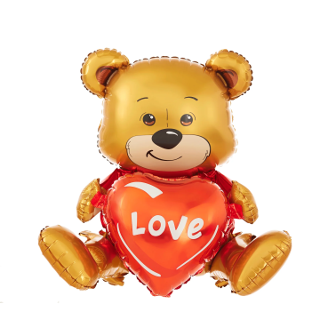 Foil balloon Teddy Bear sitting with a heart - 41 x 50 x 31 cm