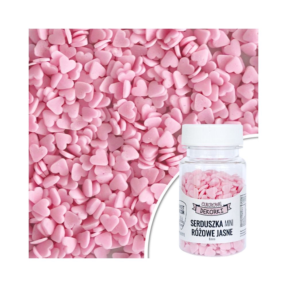 Posypka cukrowa Serduszka mini różowe jasne - 30 g