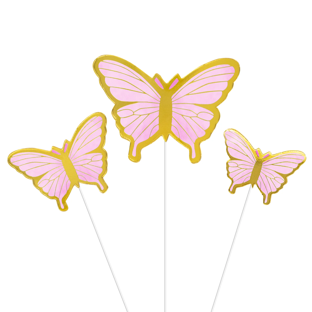 Toppery na tort Motyle różowo-złote - 10 szt.