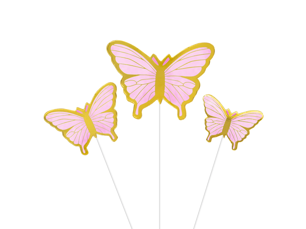 Toppery na tort Motyle różowo-złote - 10 szt.