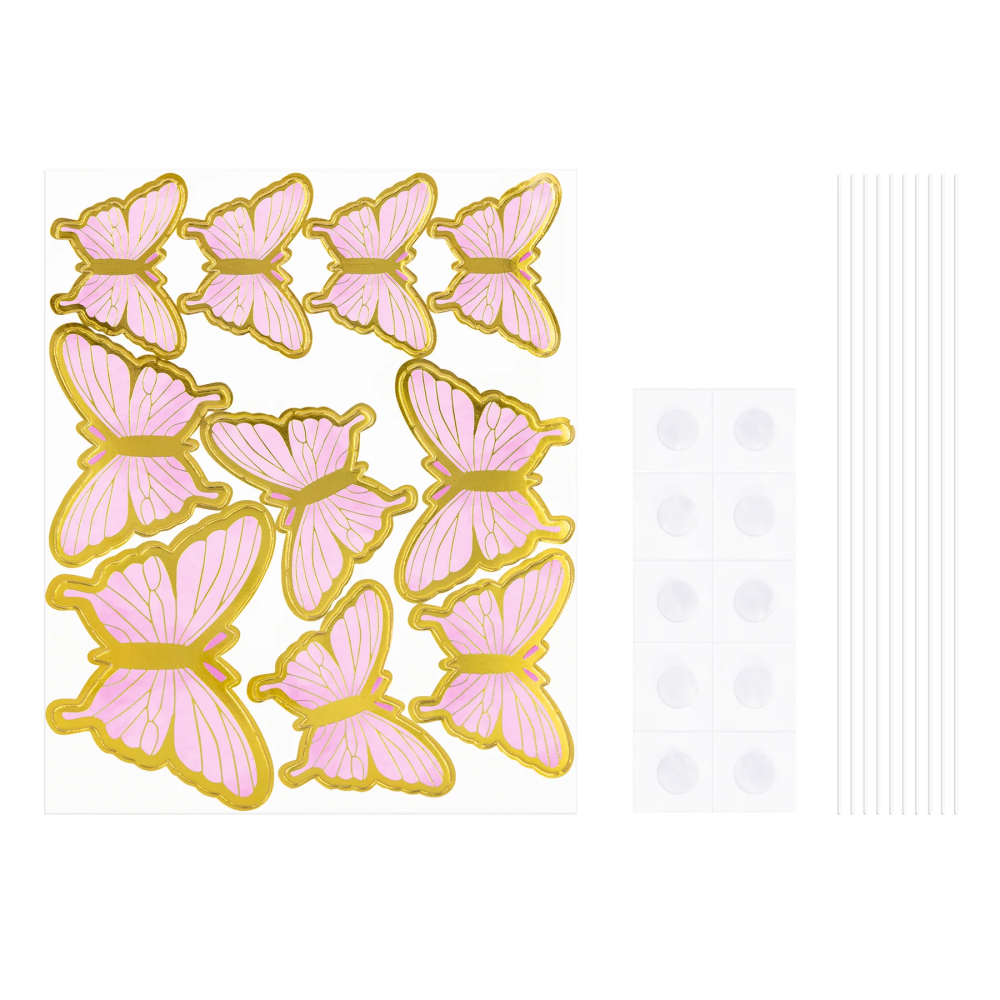 Butterfly cake toppers pink and gold - 10 pcs.