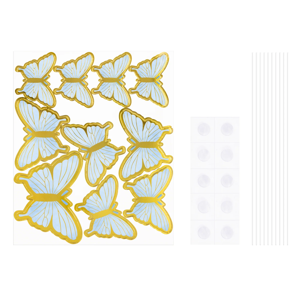 Butterfly cake toppers blue and gold - 10 pcs.