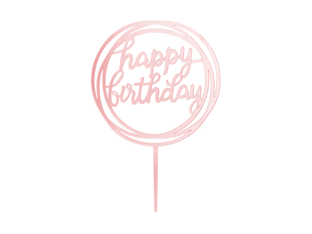 Topper akrylowy na tort Happy Birthday kółko różowy