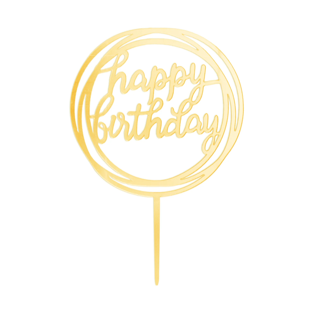 Topper akrylowy na tort Happy Birthday kółko złoty
