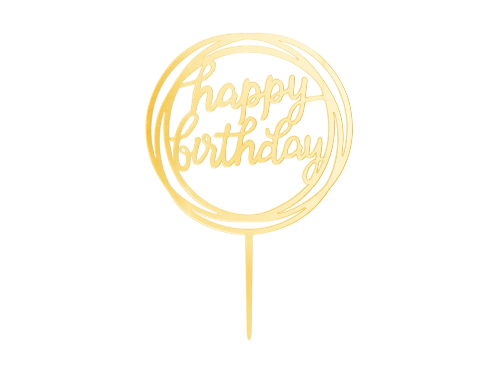 Topper na tort Happy Birthday kółko złoty