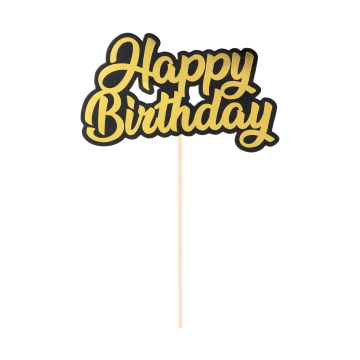 Cake topper Happy Birthday gold and black