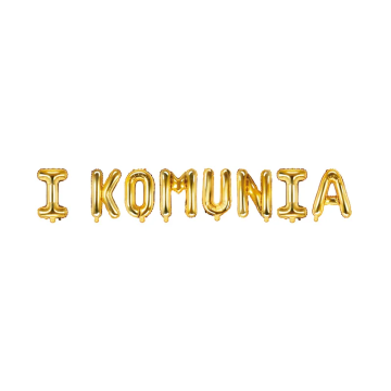 Balon foliowy napis I Komunia - PartyDeco - złoty, 210 cm
