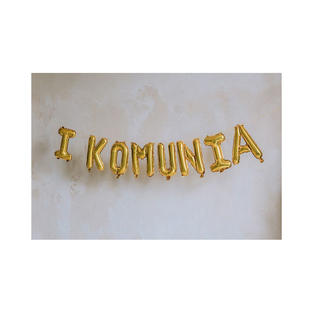 Balon foliowy napis I Komunia - PartyDeco - złoty, 210 cm