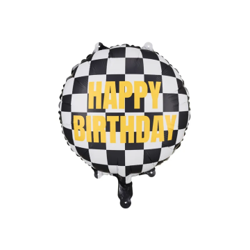 Balon foliowy okrągły szachownica Happy Birthday - PartyDeco - 35 cm