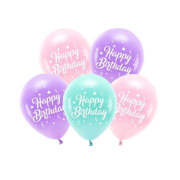 Balony lateksowe Eco Happy Birthday - PartyDeco - 26 cm, 5 szt.