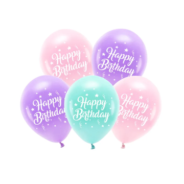 Eco Latex balloons Happy Birthday - PartyDeco - mix, 26 cm, 5 pcs.